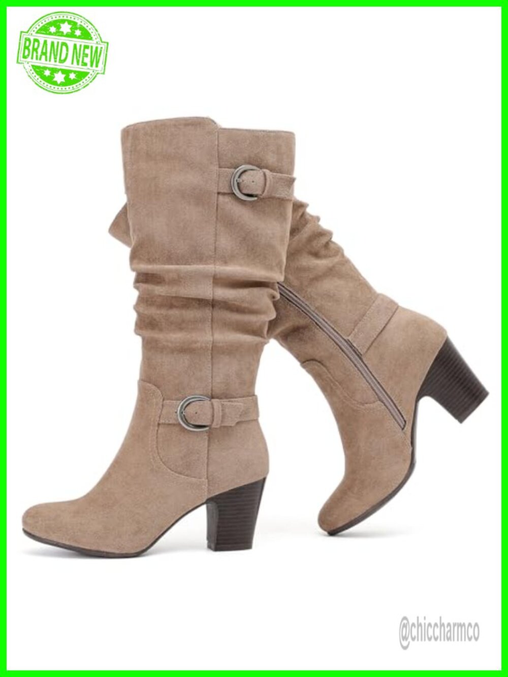 Women's Knee High Slouchy Heeled Boots Pointed Toe Faux Leather